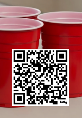 QR code for study with red solo cups behind.