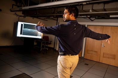 Subject dancing in the motion capture suite